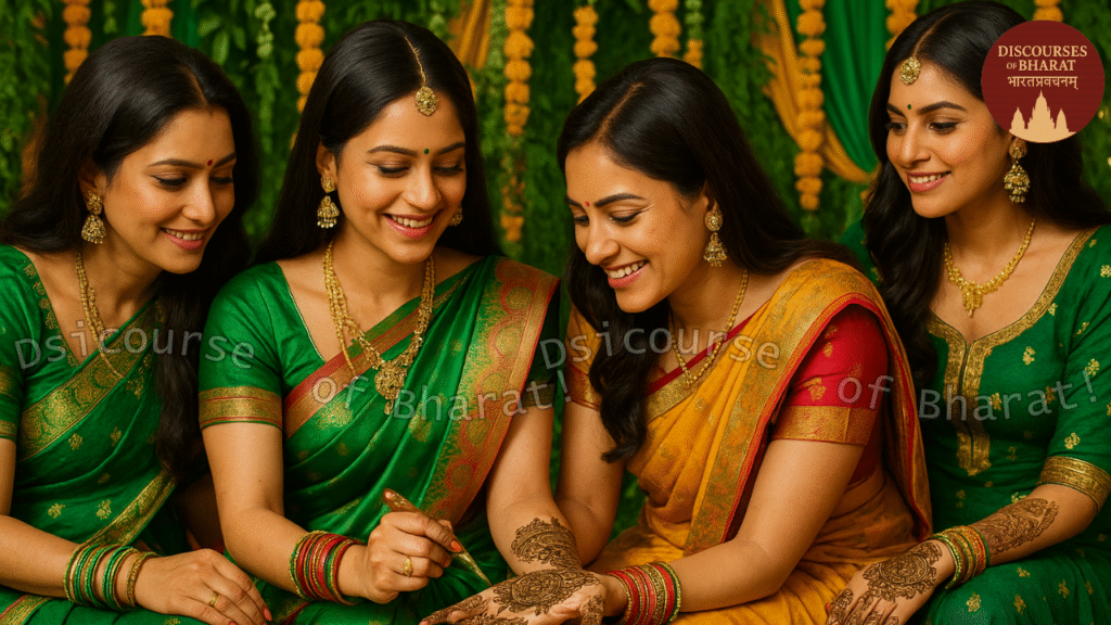 Women applying mehendi during Hariyali Teej 2025 celebrations

